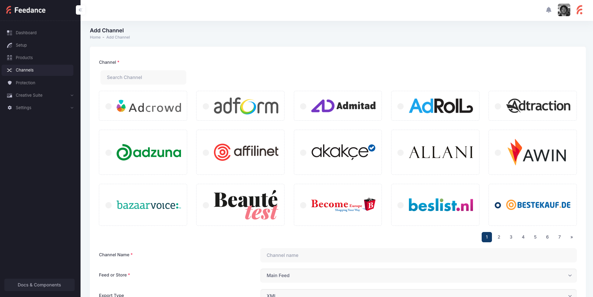 Feedance Create Channel