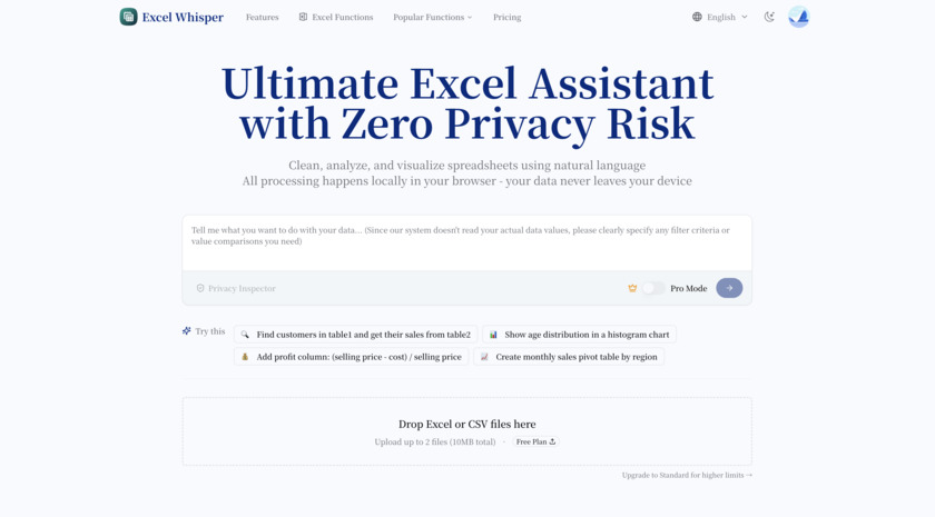 Excel Whisper Landing Page
