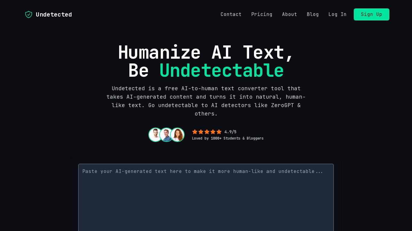 Undetected Landing page