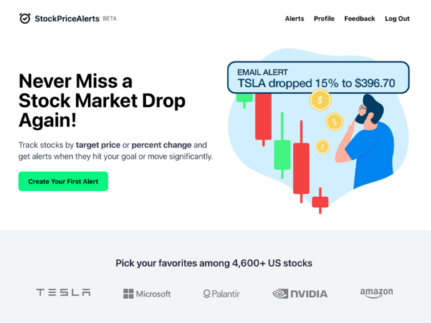 StockPriceAlerts.io Landing Page