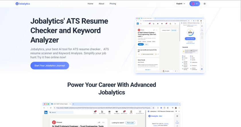 Jobalytics App Landing Page
