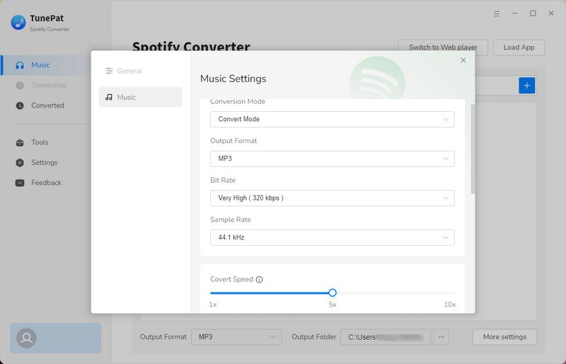 TunePat Spotify Converter output settings
