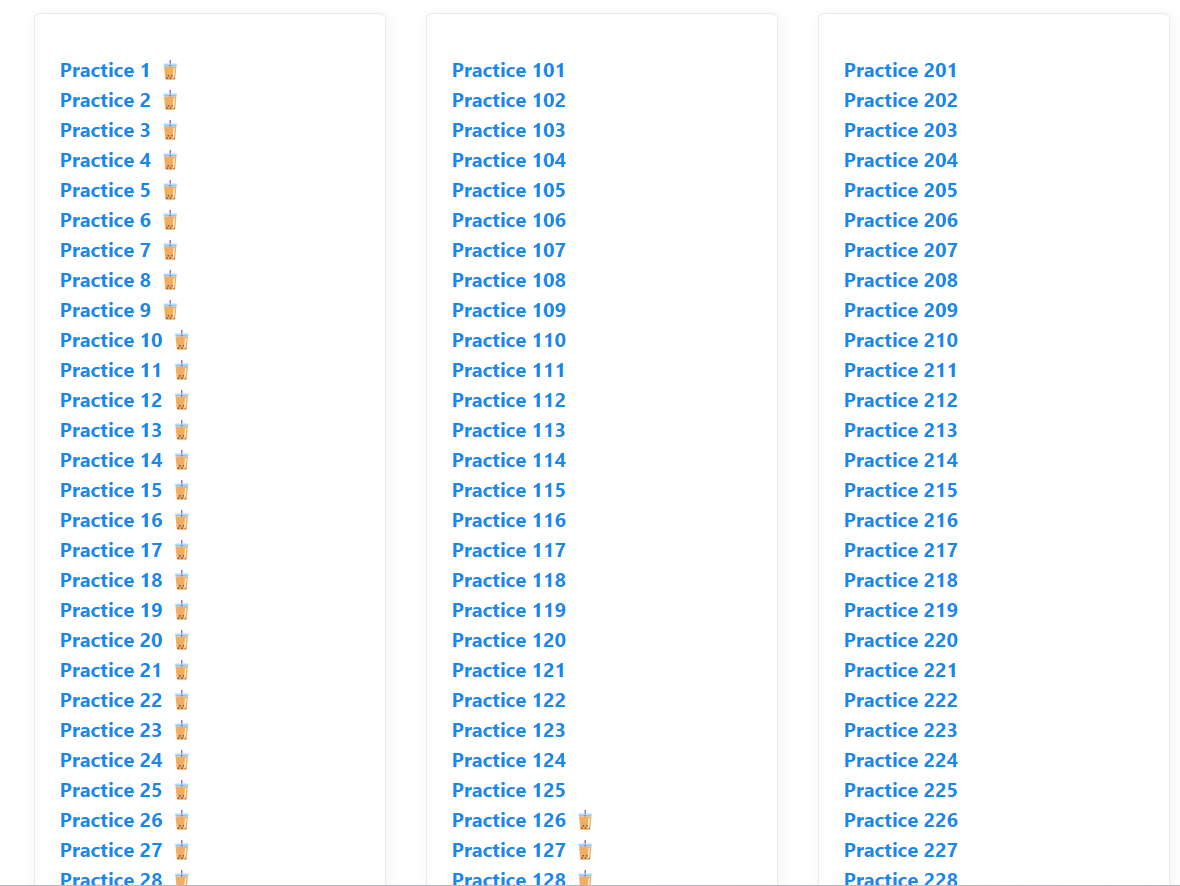 Mr.Webtool List of practices in a course