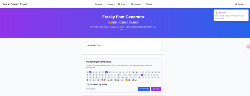 Freaky Fonts Landing Page