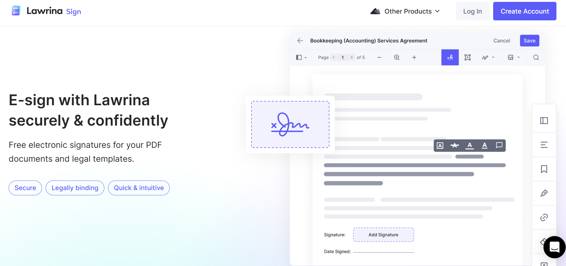 Lawrina.org A tool for signing documents online safely and legally, making it easy to complete agreements without paperwork.
