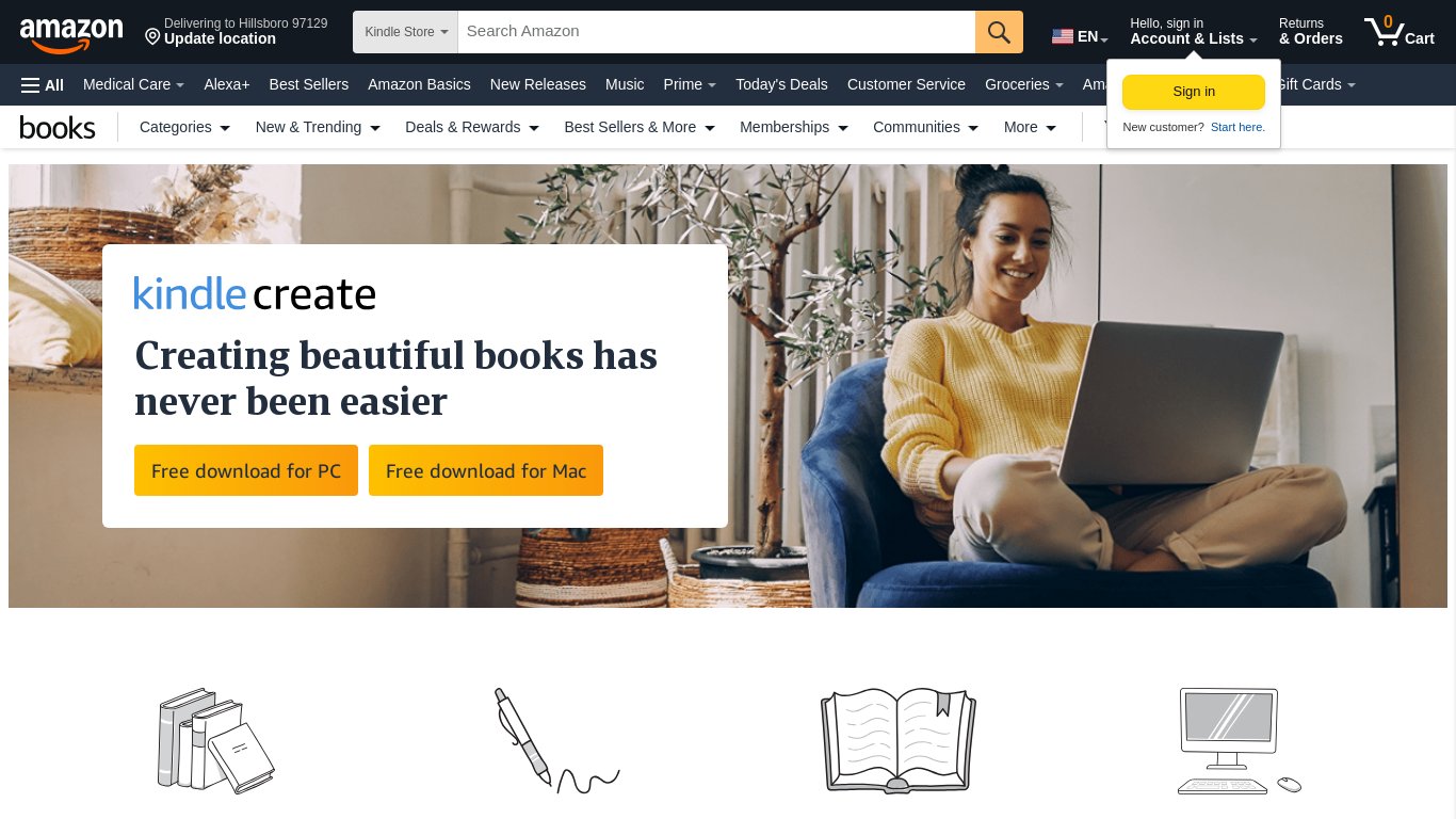 Kindle Create Landing page