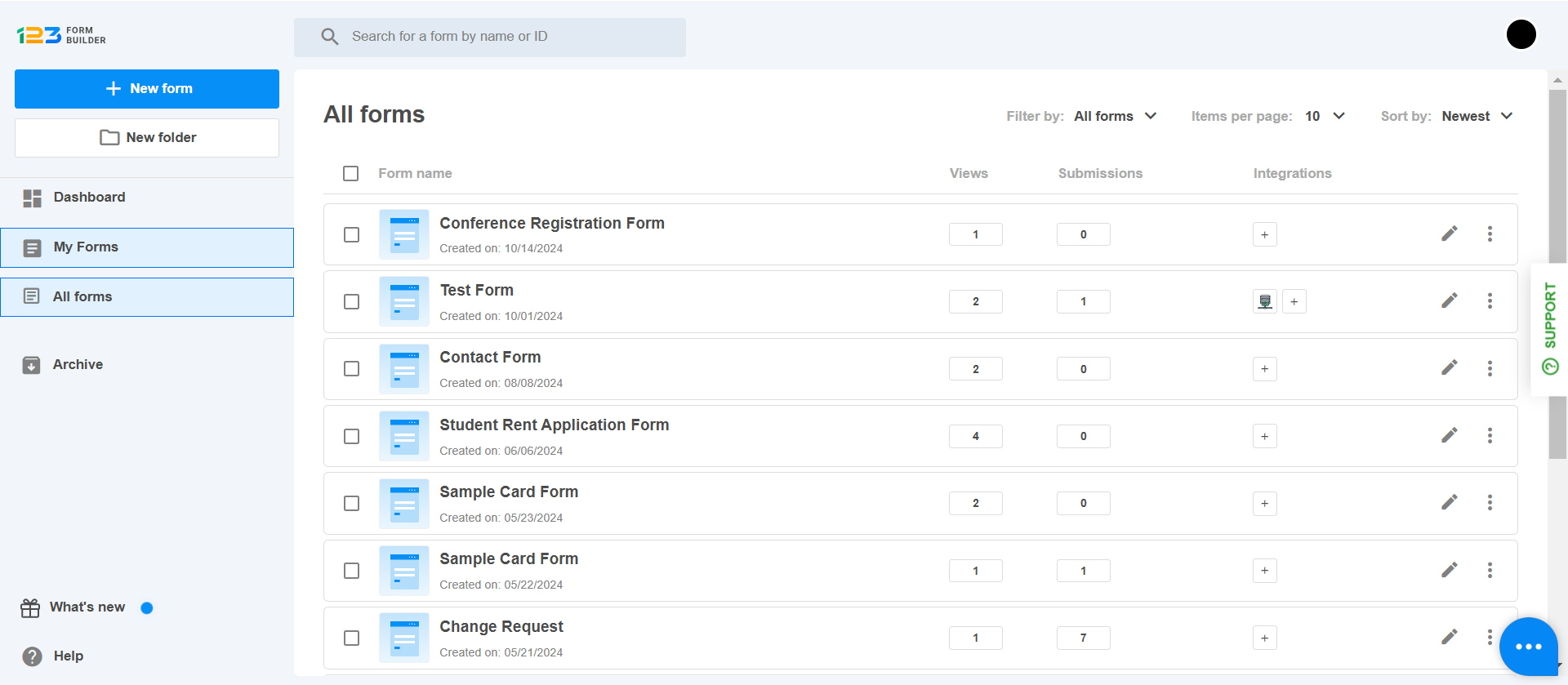 123FormBuilder Form Builder Dashboard