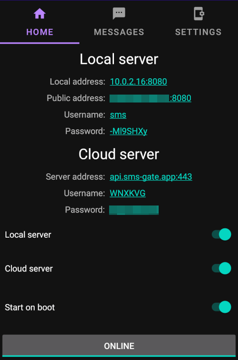 SMSGate App Home Screen