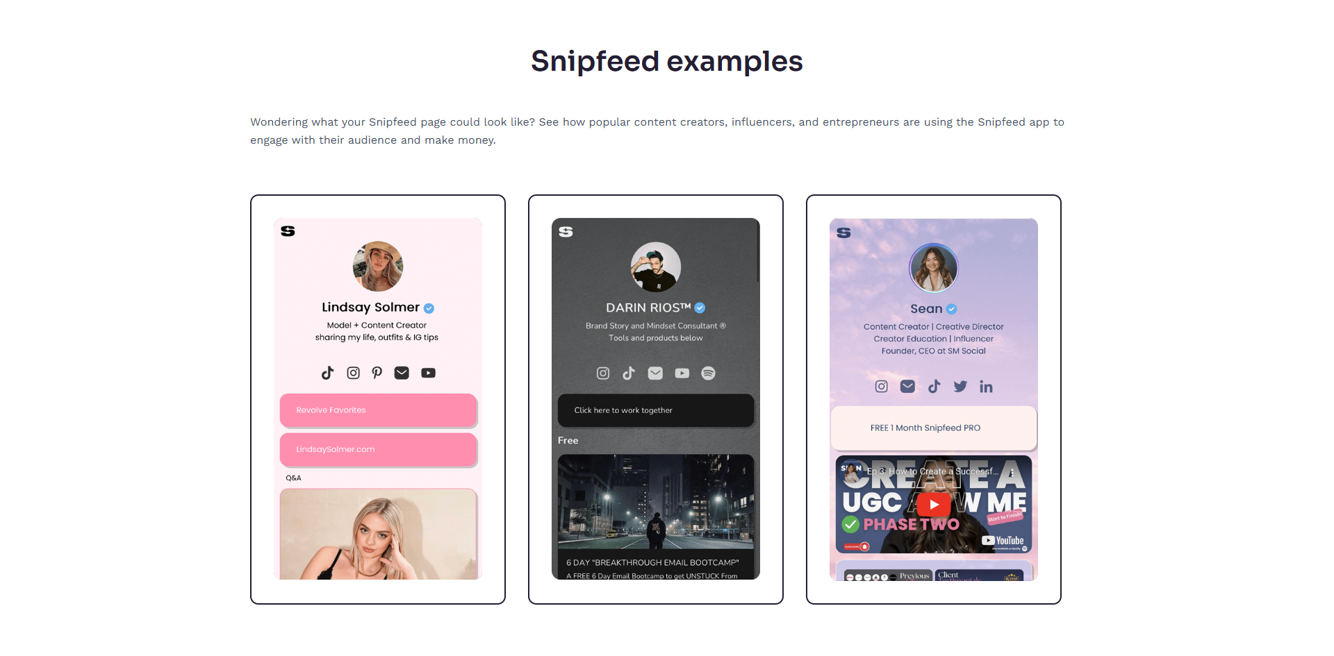 Snipfeed Examples of Snipfeed pages