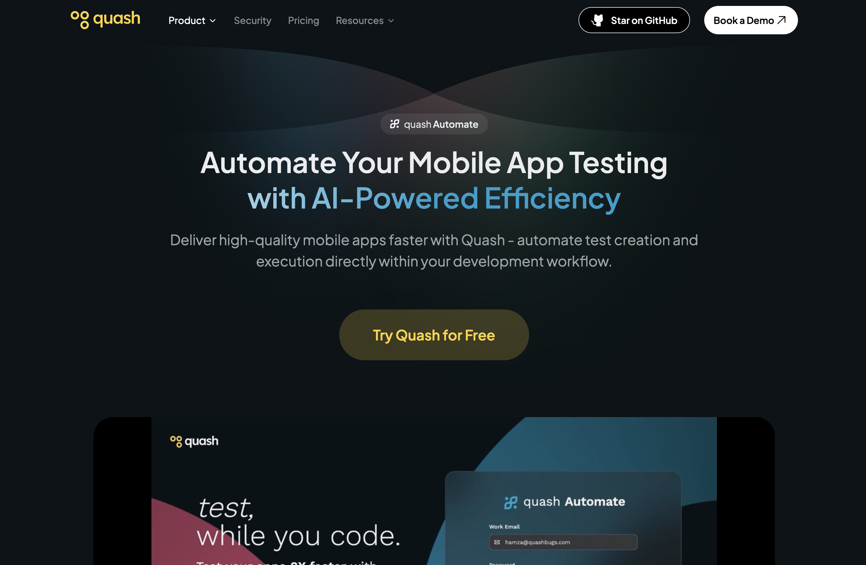 Quash Automate Landing page