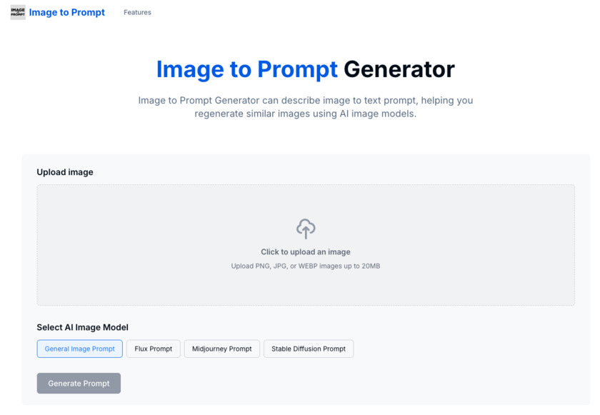Image2Prompt.io Landing Page