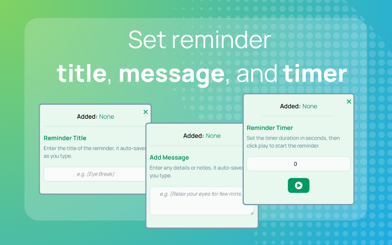 Reboost Set reminder title, add message then set timer