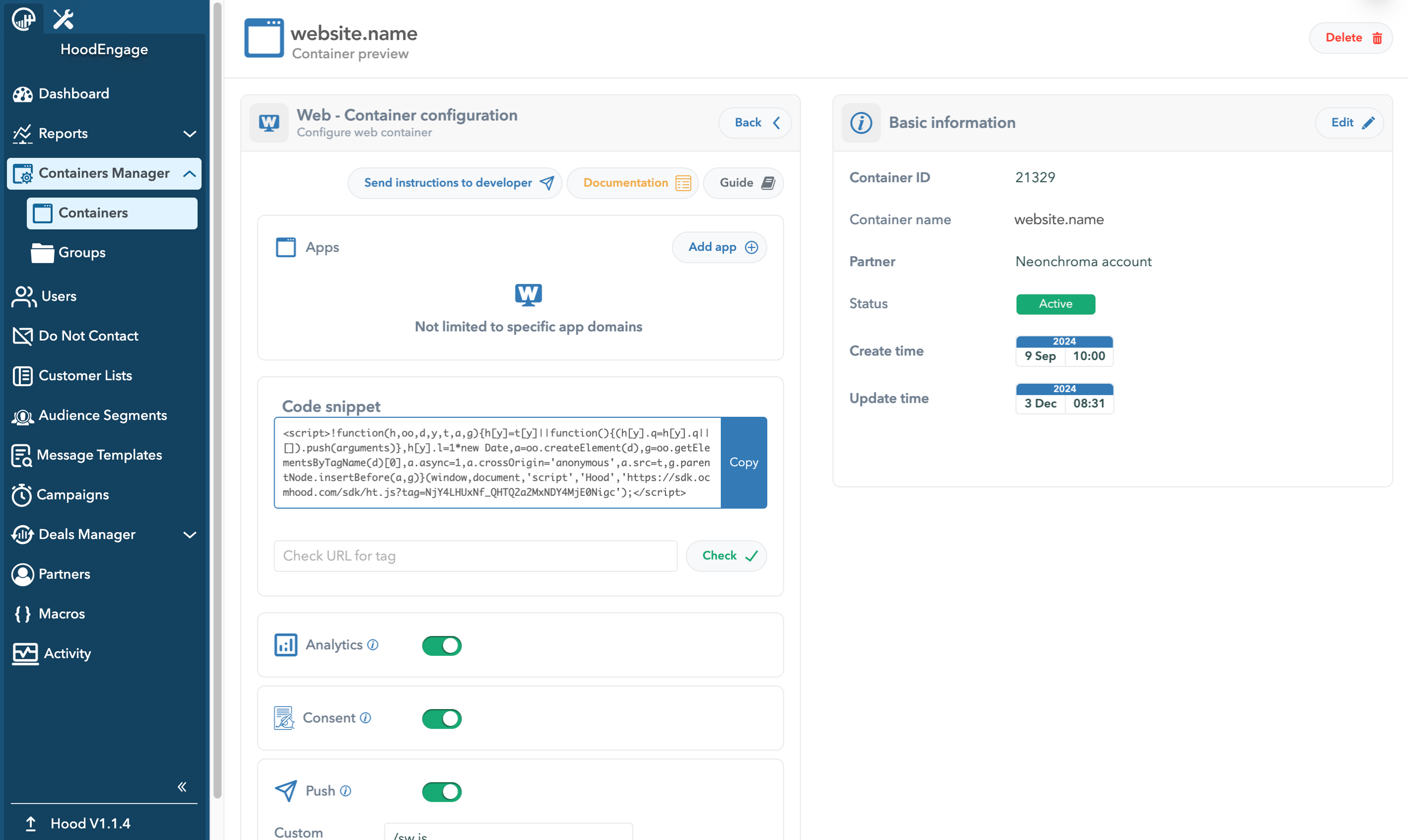 HoodEngage Tag management system