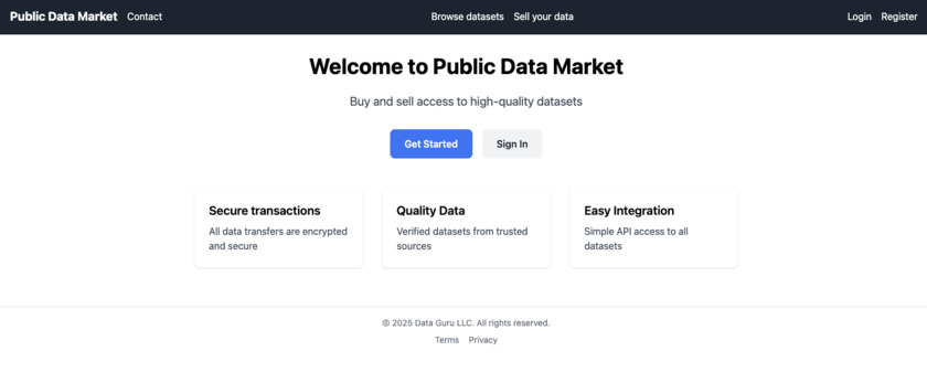 Public Data Market Landing Page