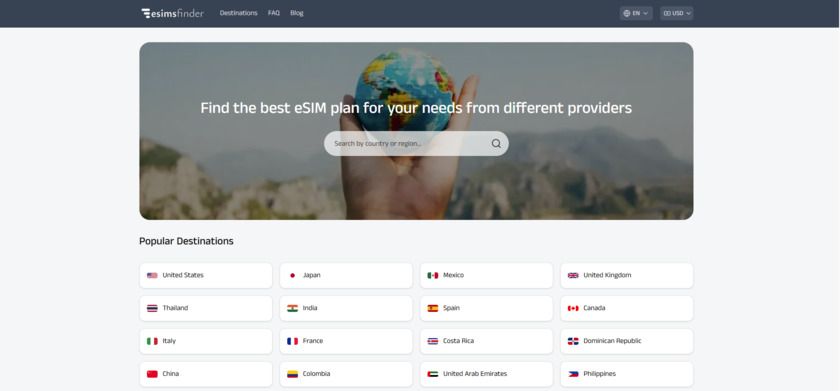 eSIMs Finder Landing Page