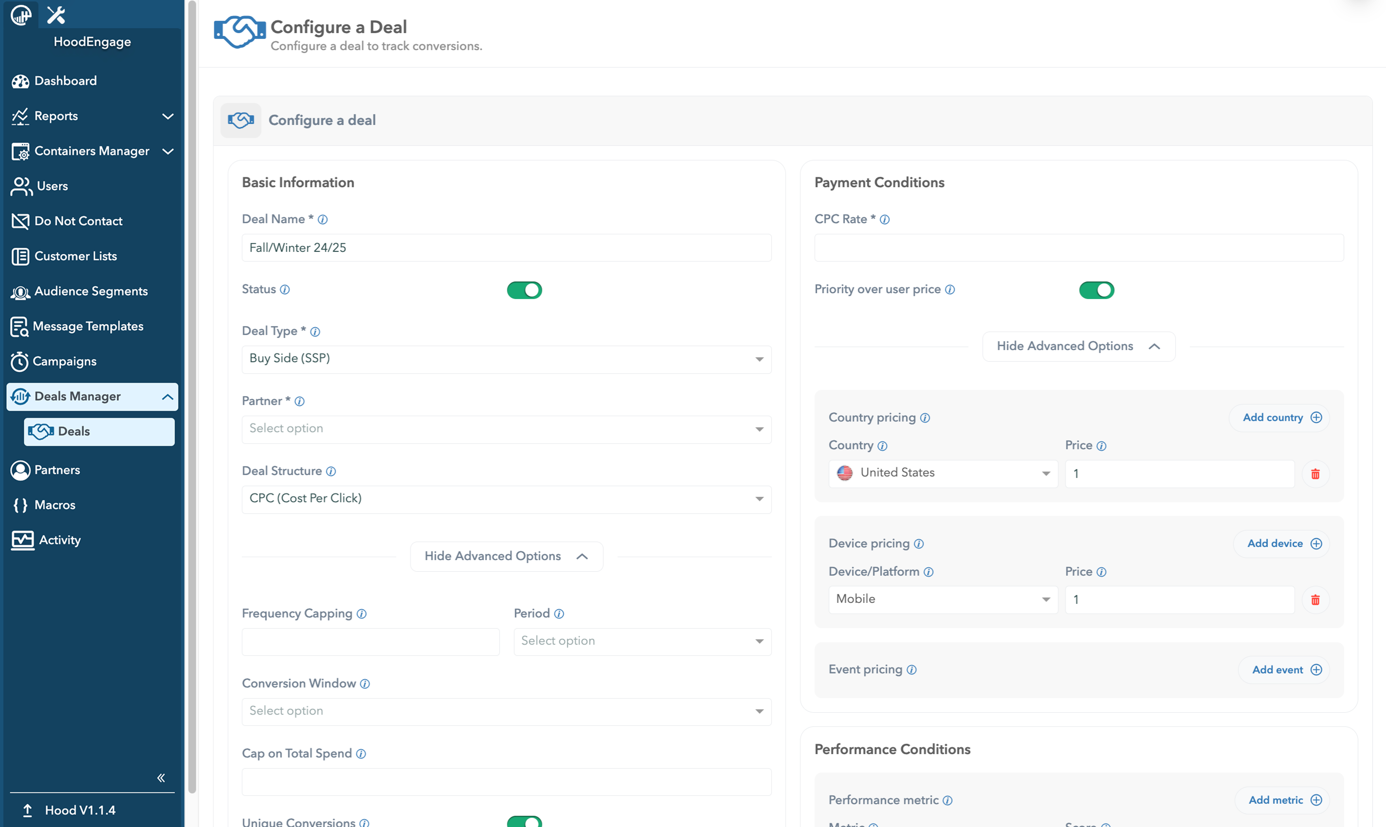HoodEngage Deals (configuration)
