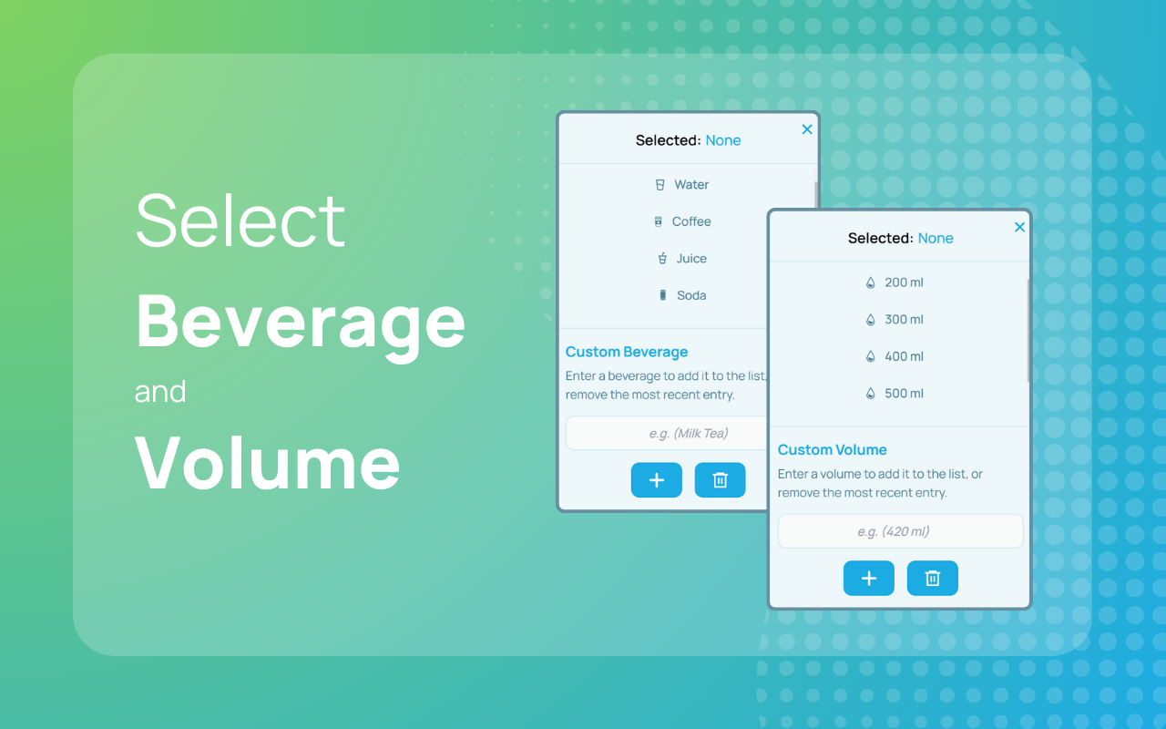 Reboost Select beverages and volume, then log your drink