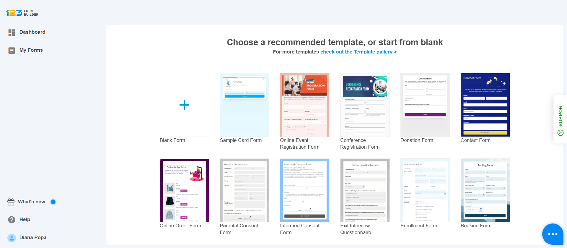123FormBuilder New Form Page