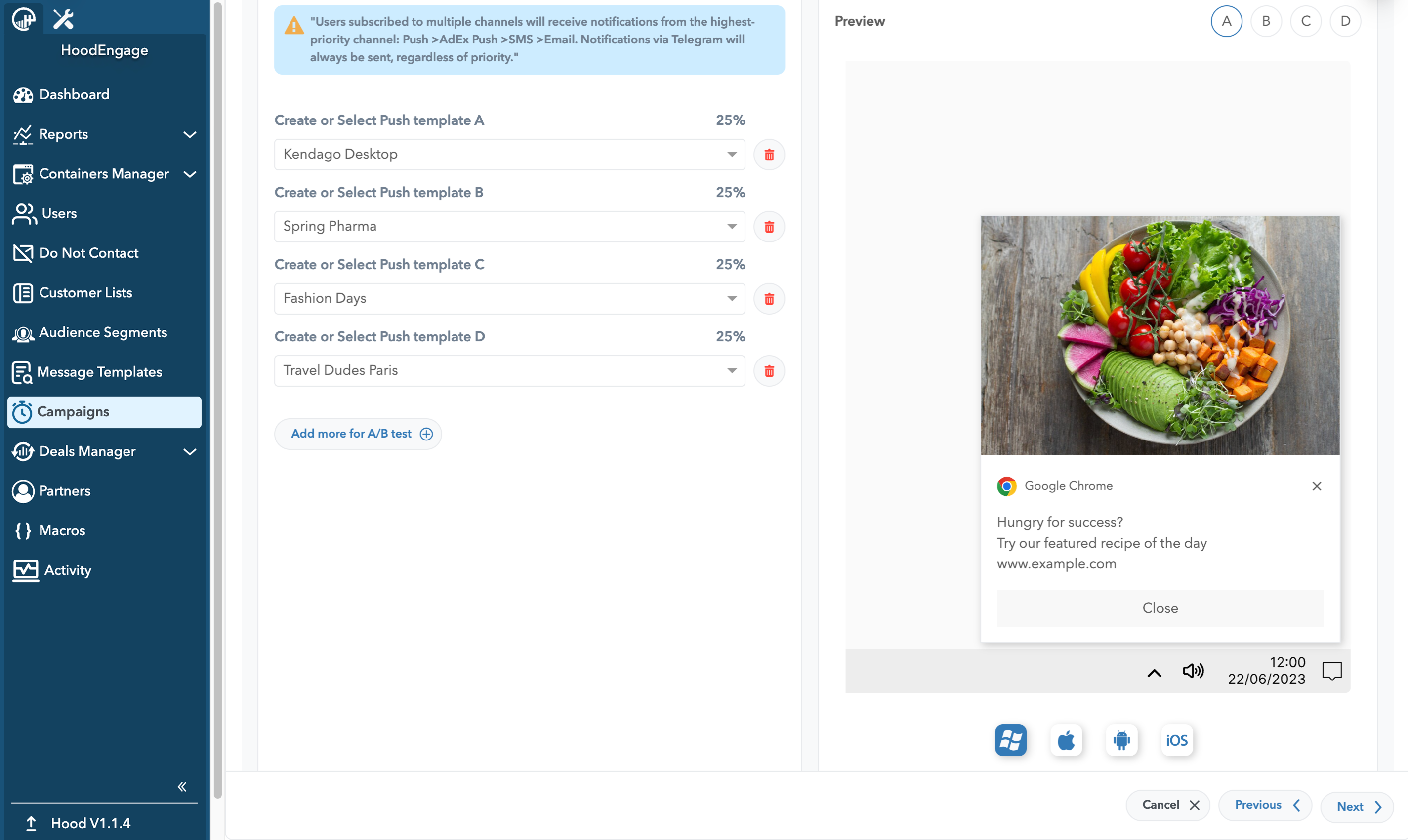 HoodEngage Campaign management, AB testing