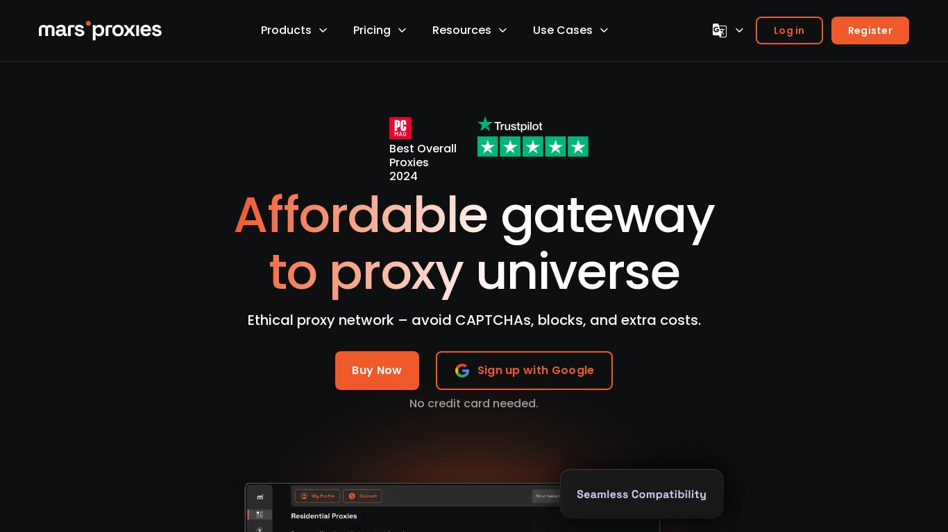 MarsProxies Landing page