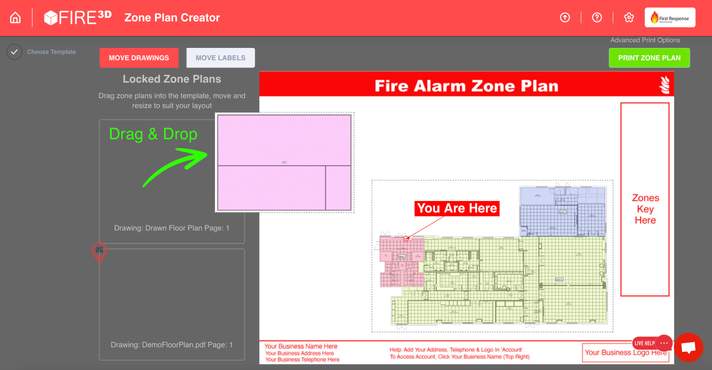 Fire3d Drag and drop zone chart designer