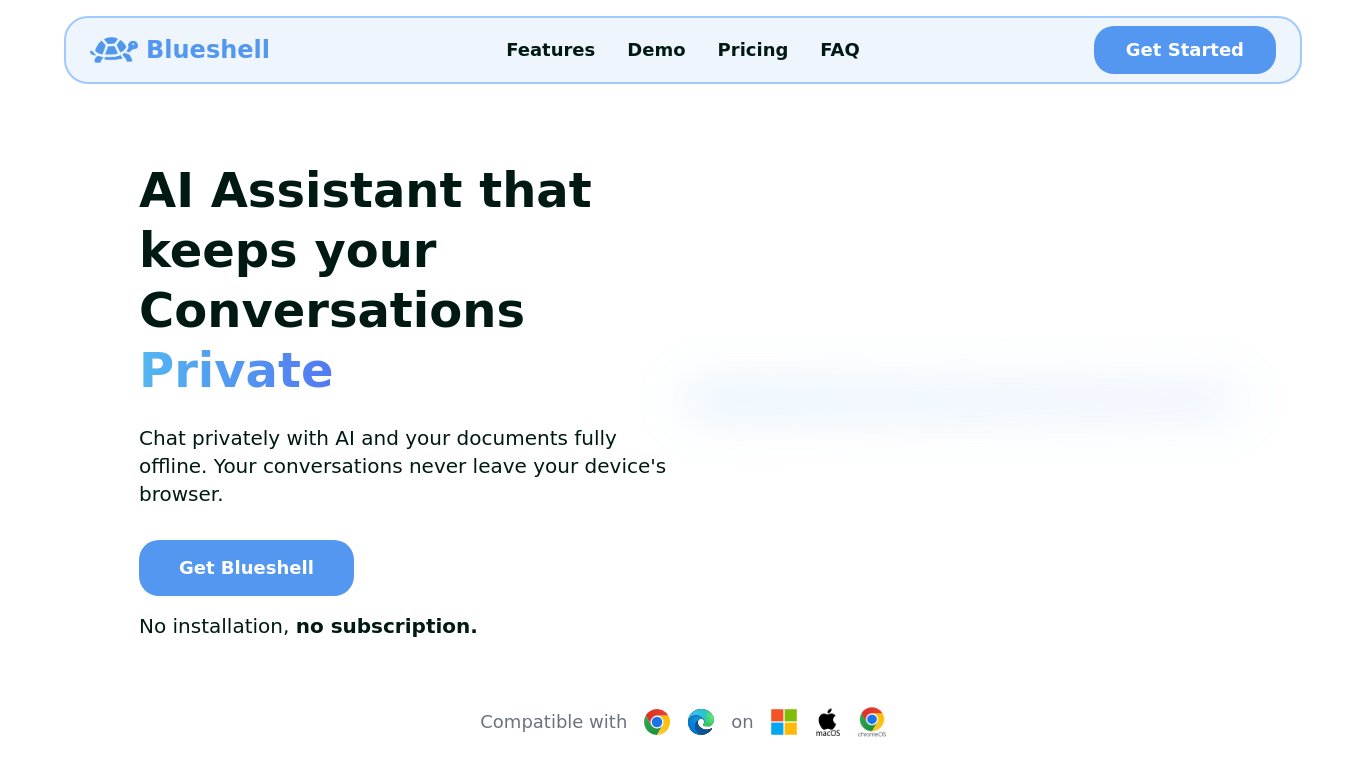 Blueshell AI Landing page