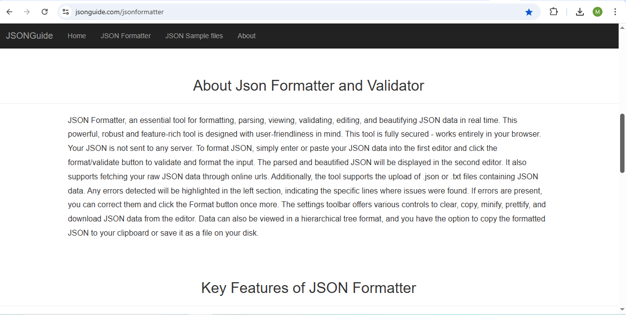 JSONGuide Json formatter About Json Formatter
