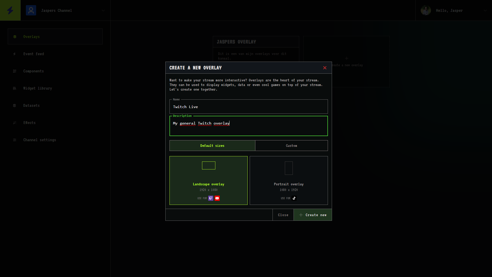 Poweroverlay.io Creating overlay