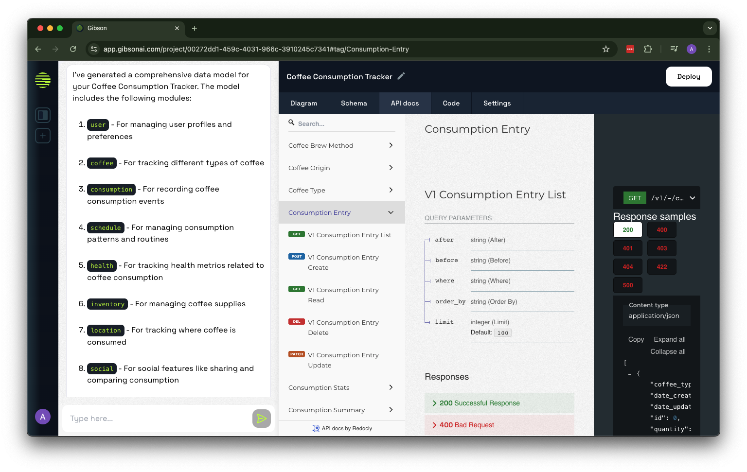 GibsonAI Automatically generated API Docs