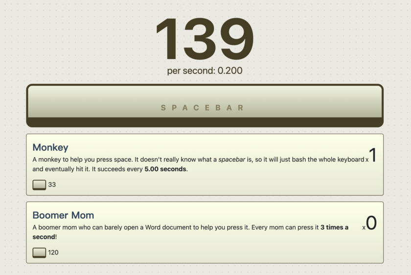 TheSpacebarClicker.Club Landing Page