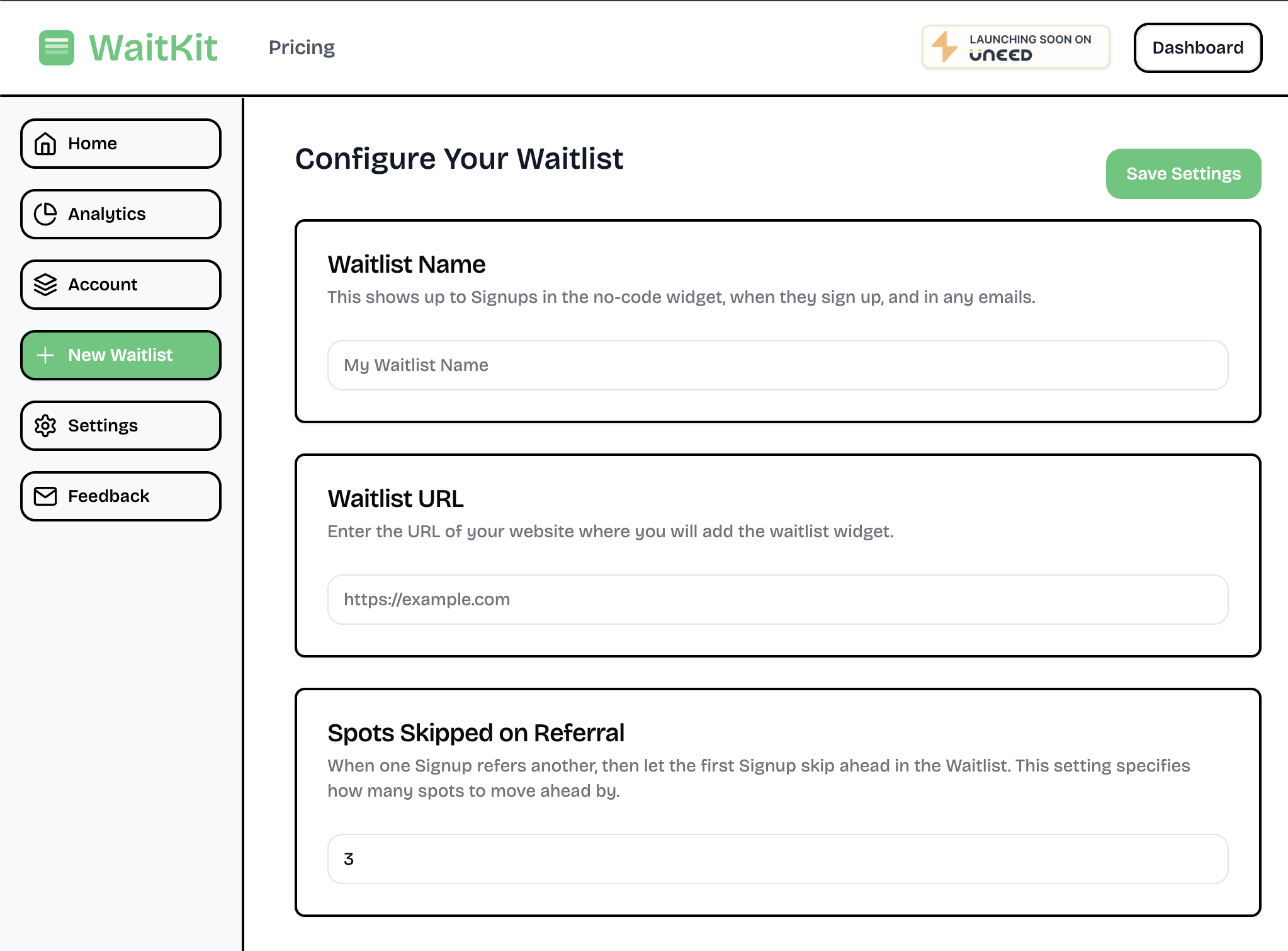 WaitKit App New waitlist page