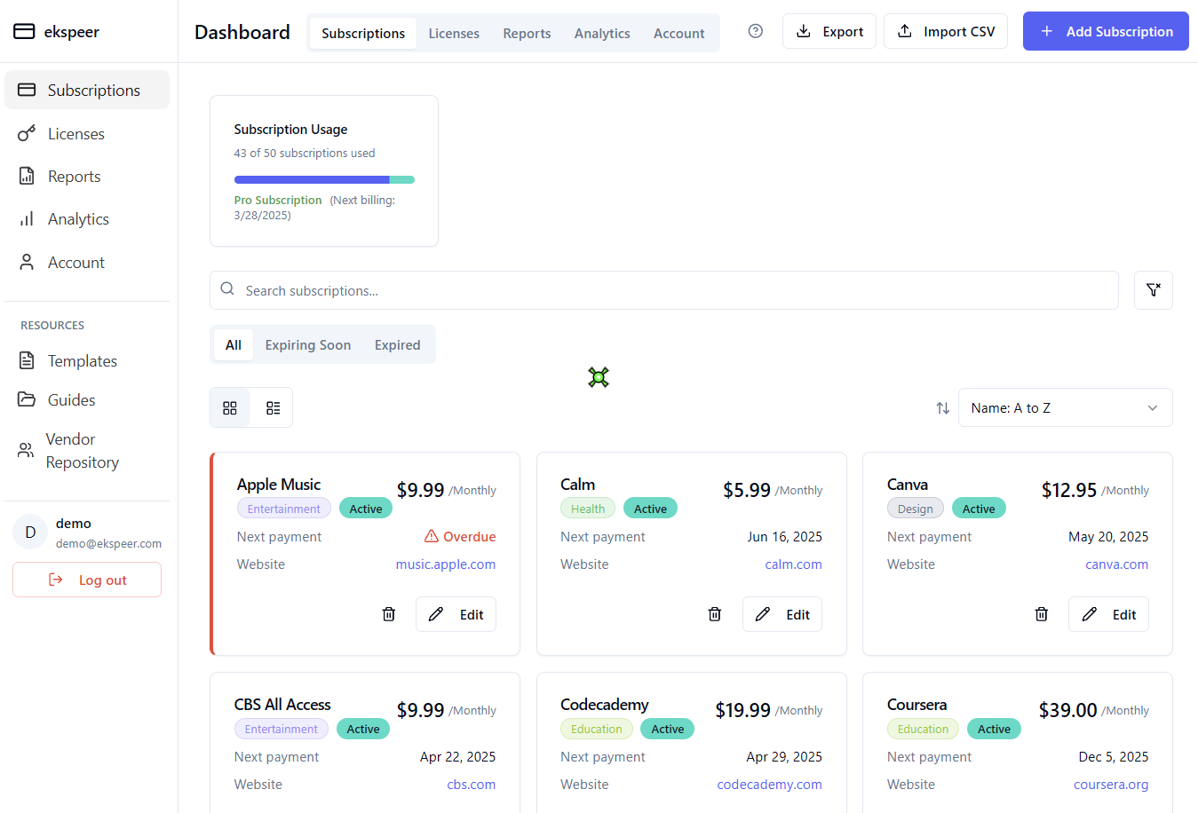 ekspeer subscription-management