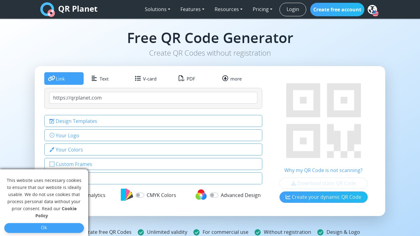 QR Planet Landing page