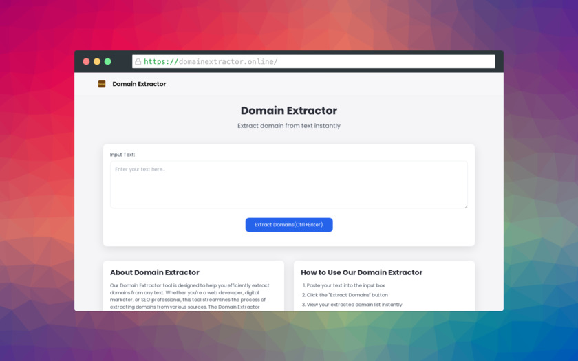 Domain Extractor Online Landing Page