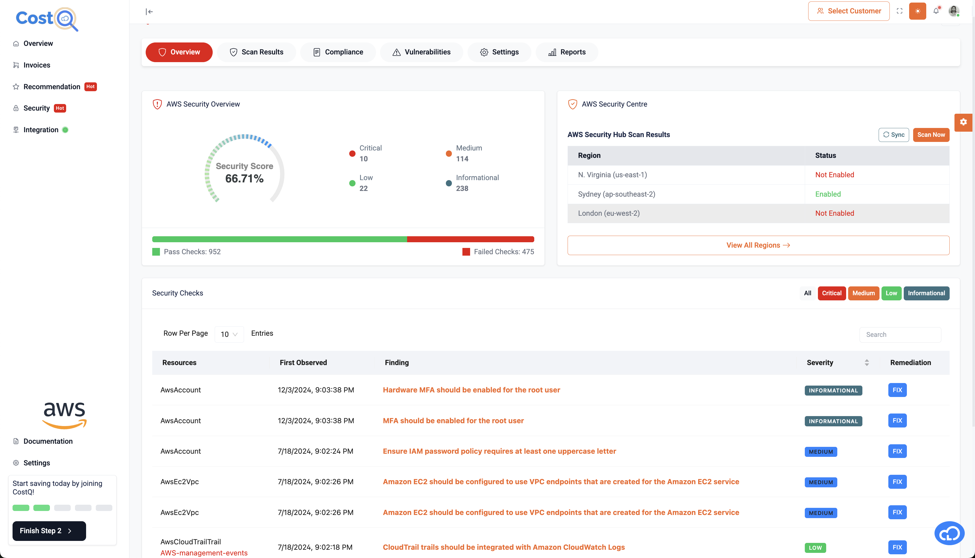 CostQ.ai Security Hub Overview