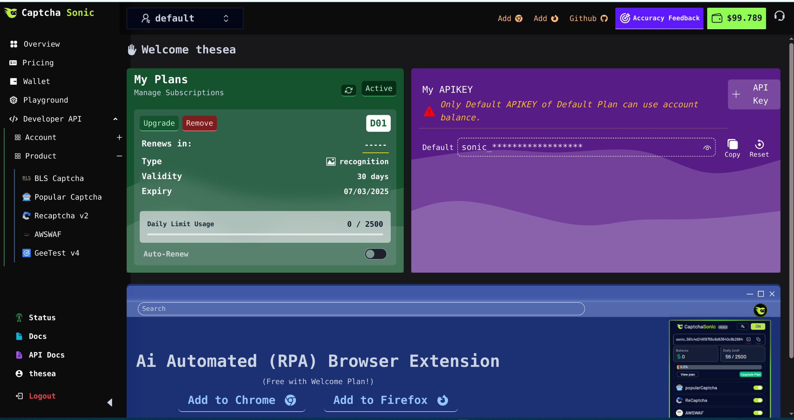 CaptchaSonic Captchasonic Dashboard
