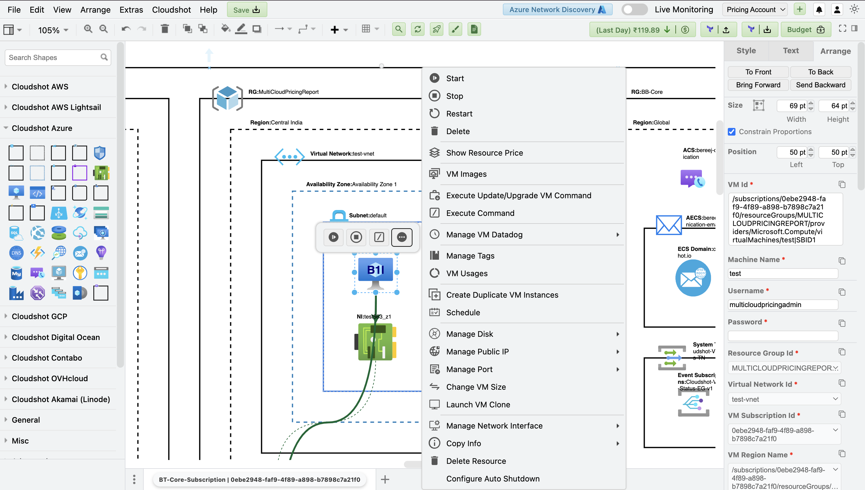 Cloudshot.io Control your AWS EC2/Azure VM/GCP Compute/___ directly from the diagram