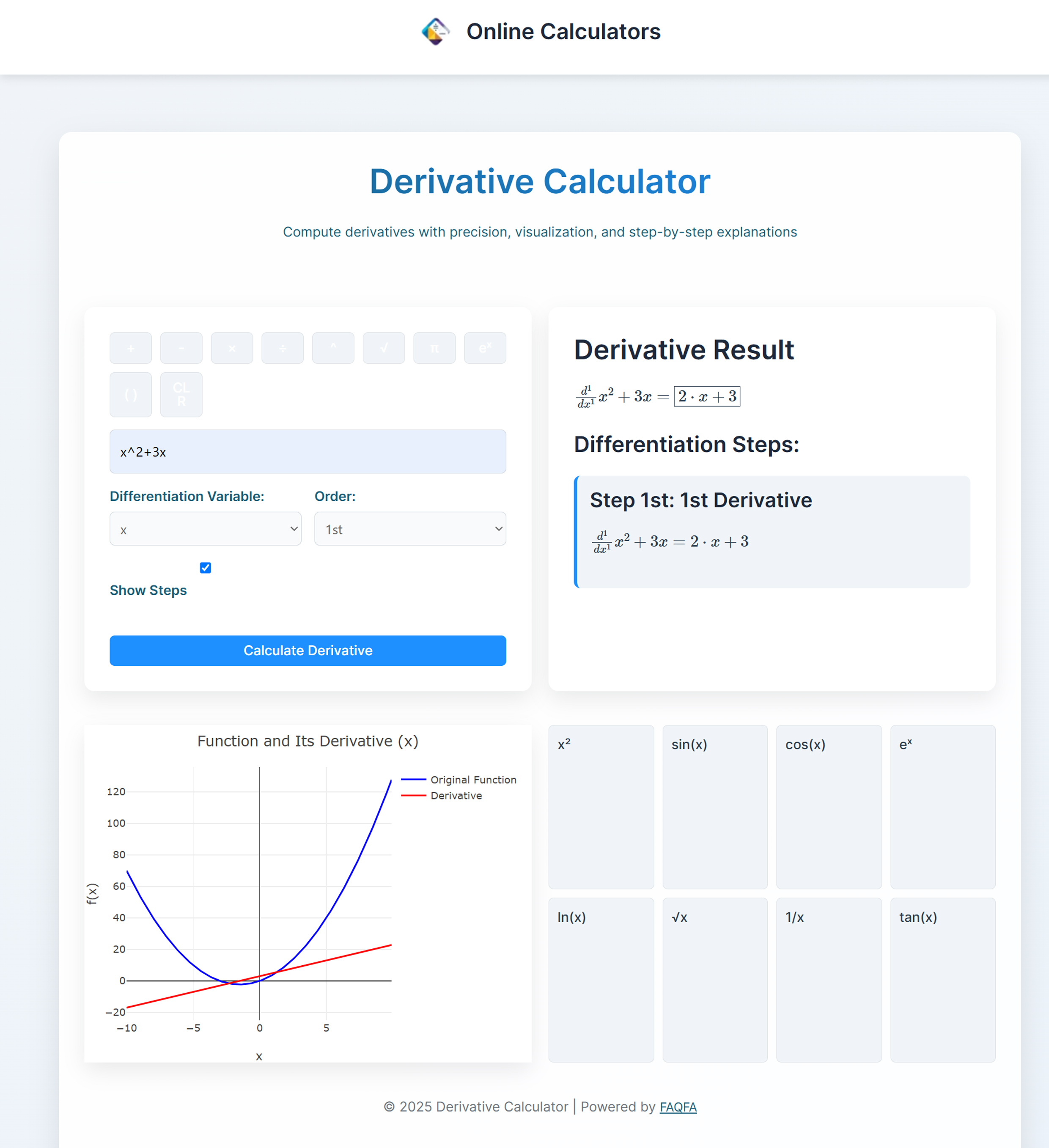 Online Calculator Plus Derivative Calculator 