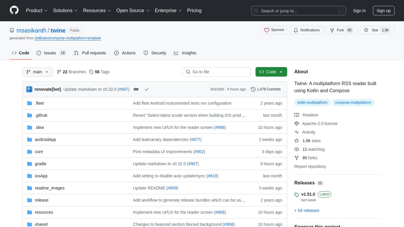 Twine - RSS Reader Landing page