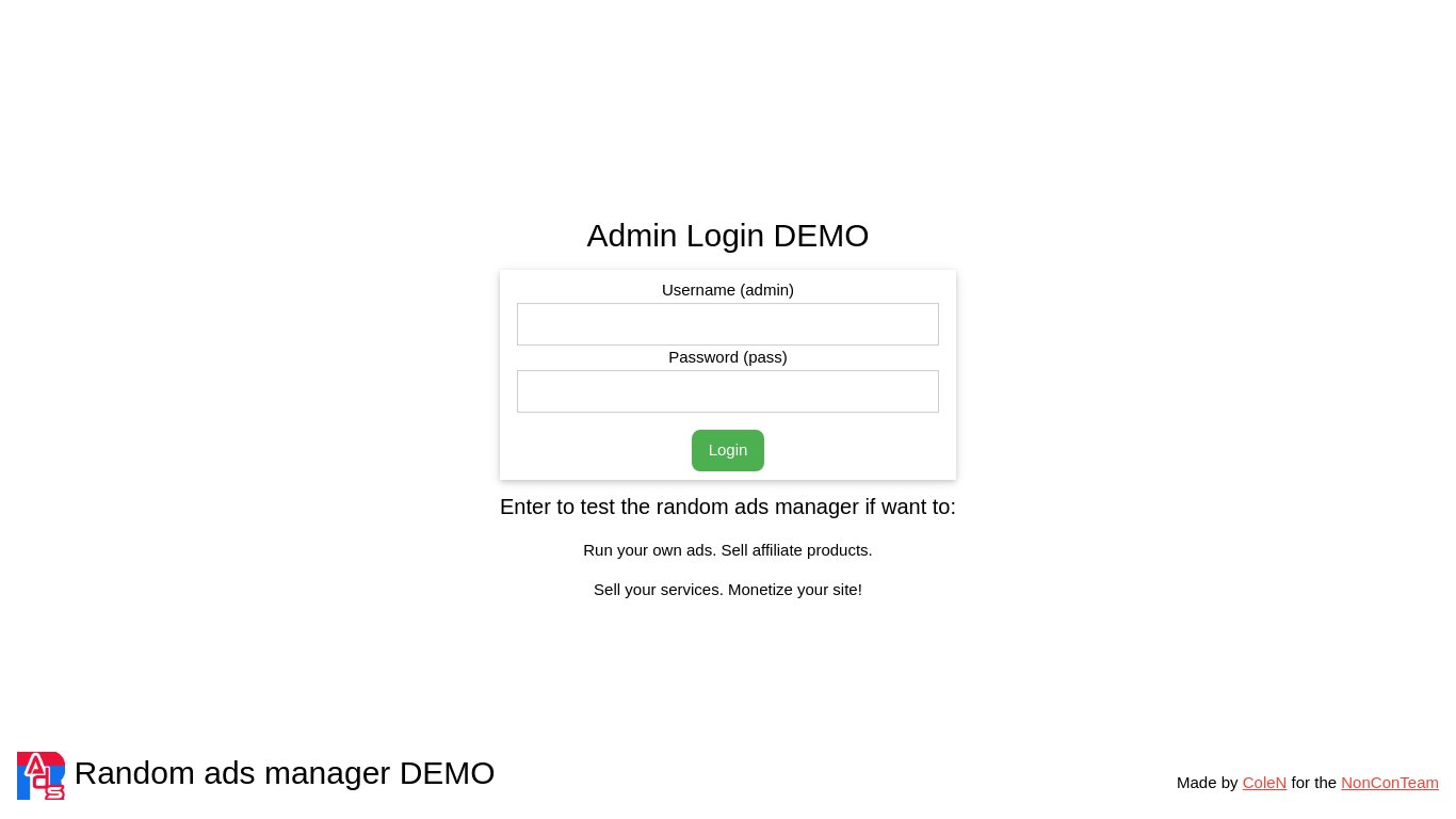 Random Ads Manager Landing page