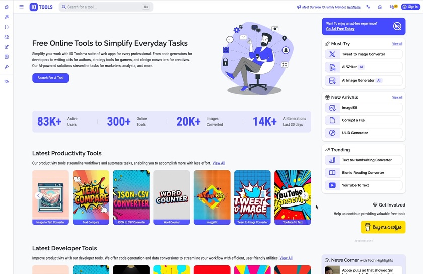 IO Tools Landing Page