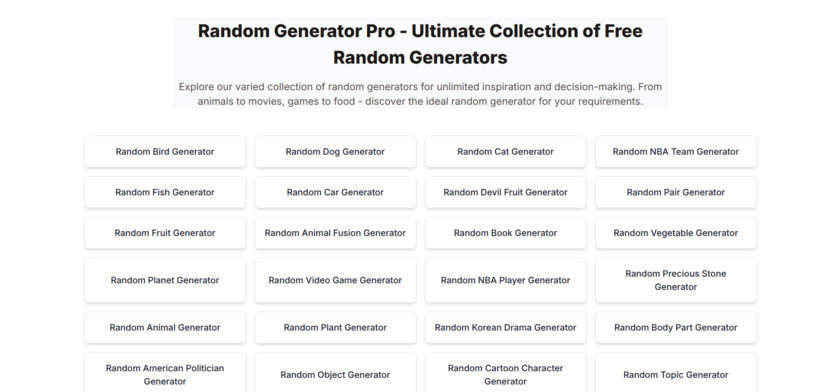 Random Generator Pro Landing Page