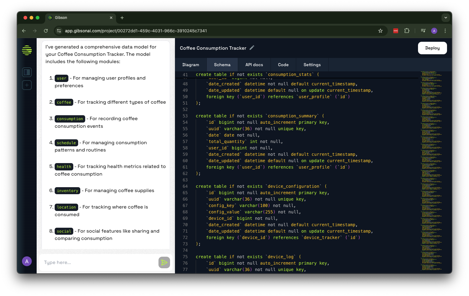 GibsonAI AI Schema Design