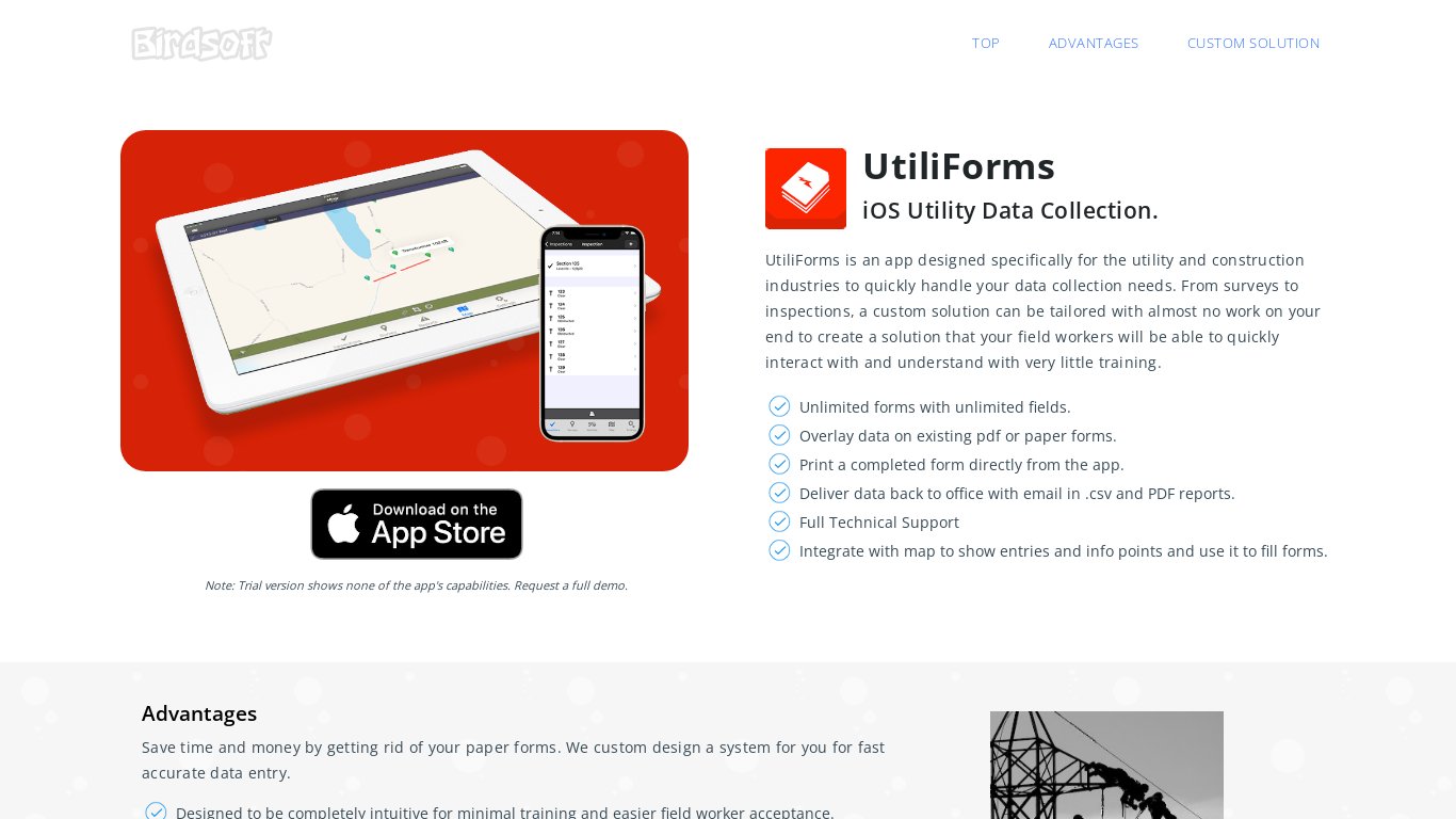 Utiliforms Landing page