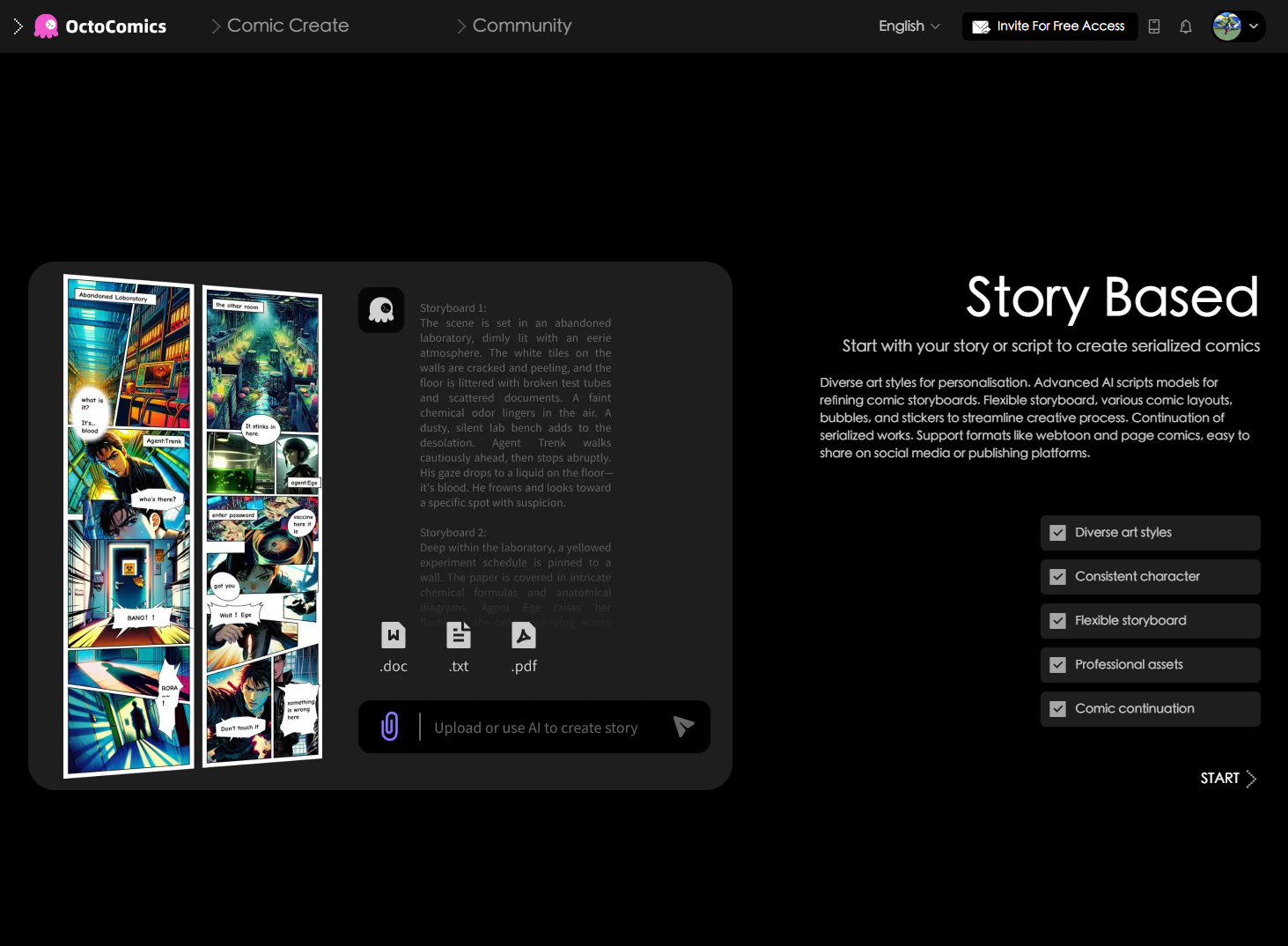 OctoComics introduction page of OctoComics