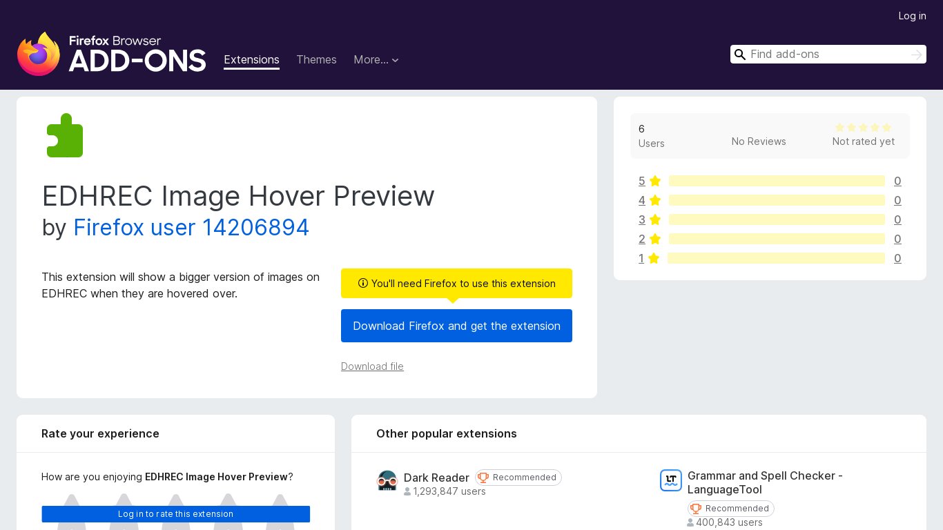EDHREC Image Hover Preview Landing page