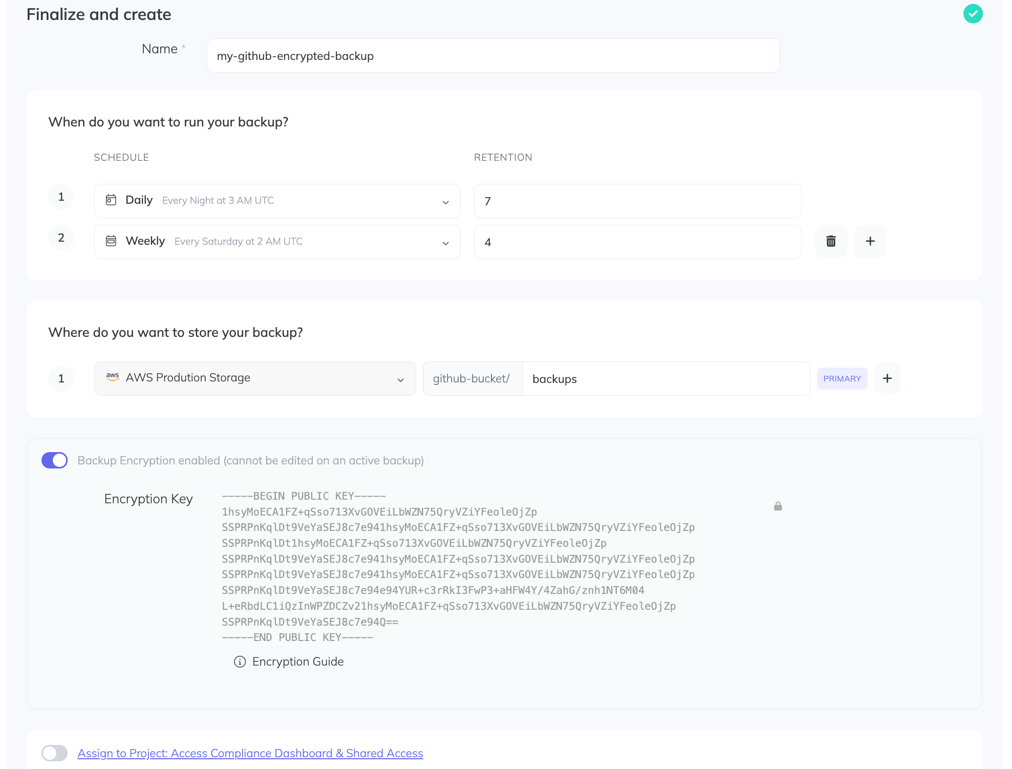 SimpleBackups Backup Setup - Encryption