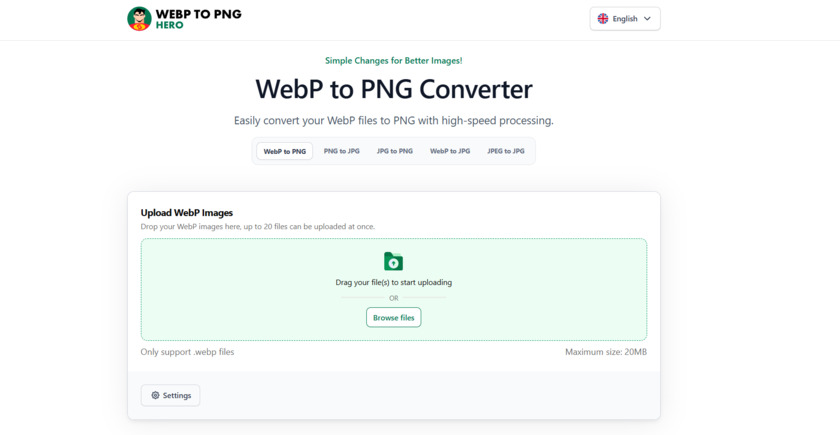 WebP to PNG Hero Landing Page
