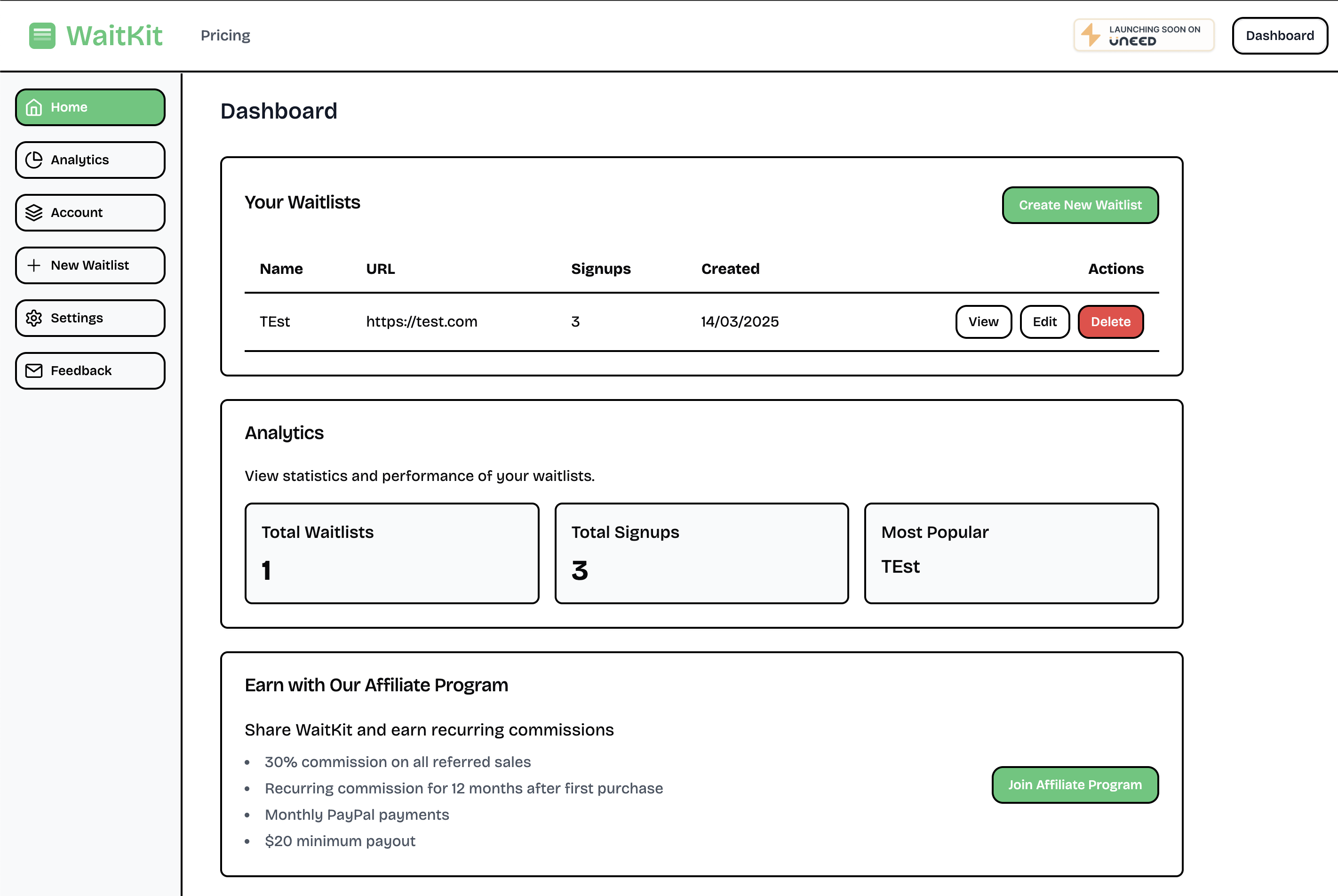 WaitKit App Dashboard