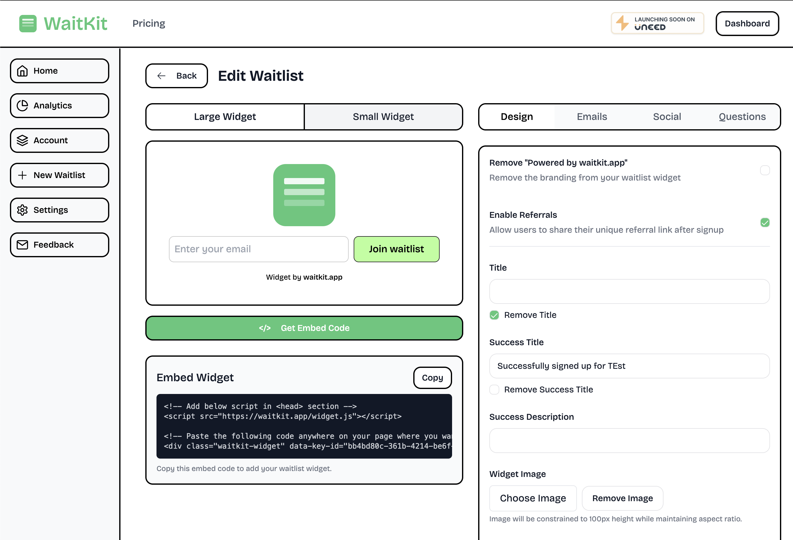 WaitKit App Waitlist Widget Editor
